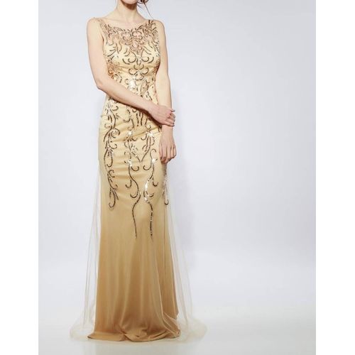 Robe Longue Coupe Sirène Doré Avec Sequins Cérémonie Mariage Cocktail Taille 40