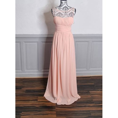 Robe De Soirée Longue Rose Buste Plissé Et Perlées Taille 46