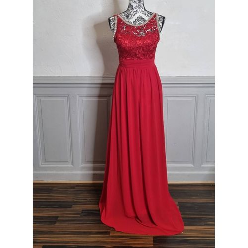 Robe De Soiree Longue Rouge Dentelle Et Mousseline Taille 36