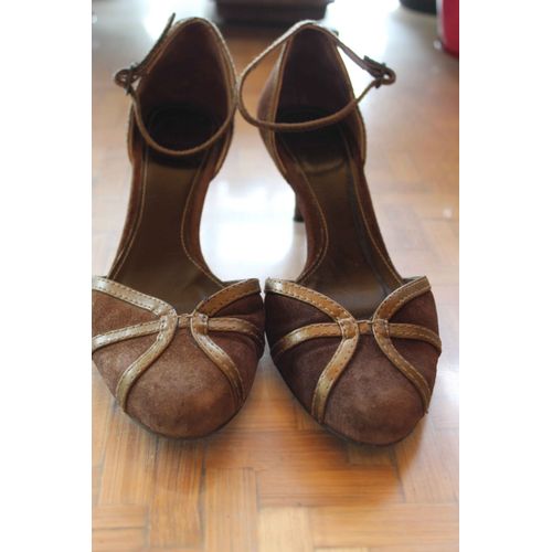 Trotteurs Zara Brides En Peau Marron.:38petits Talonshteur:4cm.long Interieure Semelle:24cm