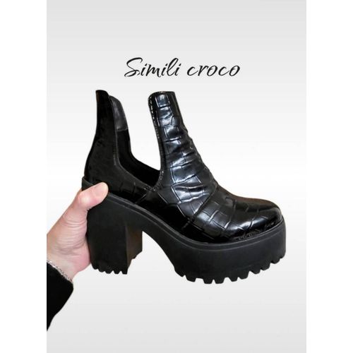 Boots Noires Chunky Croco Vernis. 38