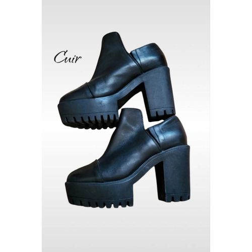 Escarpins Cuir Chunky Hyper Compensés En Cuir Véritable. P37