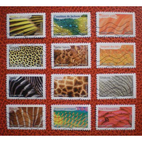 Animaux En Couleurs - Ecailles, Plumes Et Peaux D'animaux - Série Complète De 12 Timbres Oblitérés - France - Année 2024