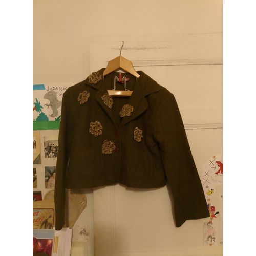 Veste En Laine Marron Fleurs Cousues 40 L Chadia.