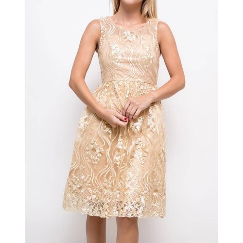 Robe De Soirée Courte Doré Effet Dentelle Cérémonie Mariage Taille 42 Xl