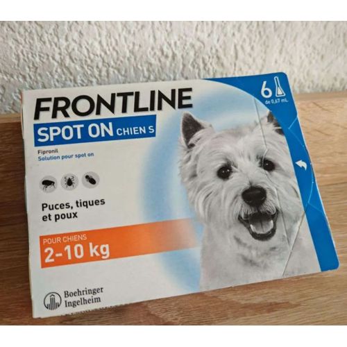 Frontline Spot On Chien - Anti Puces, Anti-Tiques & Poux Broyeurs - Élimine Puces Pendant 2 Mois /Tiques Pendant 1 Mois - Pour Petit Chien 2 À 10 Kg - Fabriqué En France - 6 Pipettes