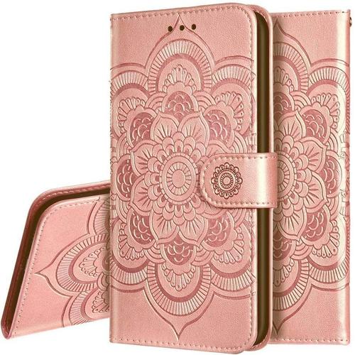 Zenfone Max Pro (M1) Zb601kl Etui Embossed Cuir Premium Flip Porte-Cartes De Credit Portefeuille Magnetique Stand Housse Coque Pour Asus Zenfone Max Pro (M1) Zb601kl Mandala Rose Gold Ld