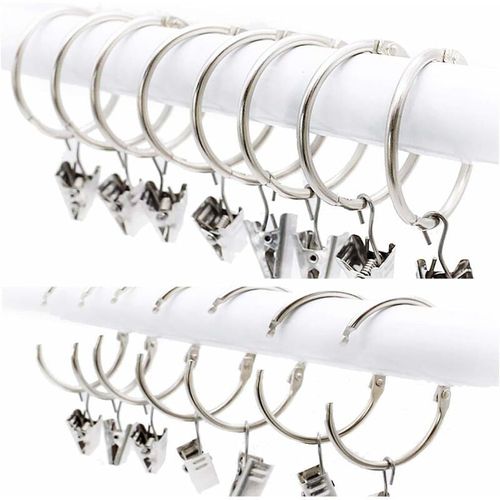 30 Pièces Anneaux De Rideaux Avec Pinces, Métal Décoratifs De Rideau De Fenêtre De Rideaux D'agrafes Avec Le Clip Fort, Antirouille, Facile Ouvert Et Étroit, Diamètre Intérieur De 38mm, Argent