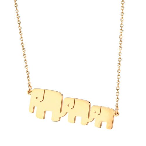 Collier Famille D'éléphants En Acier Inoxydable