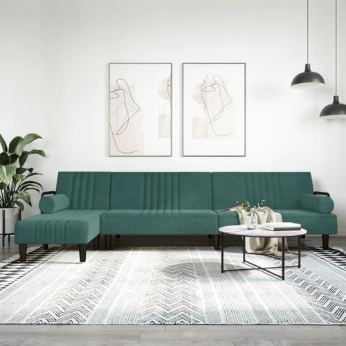 Vidaxl Canapé-Lit En Forme De L Vert Foncé 260x140x70 Cm Velours