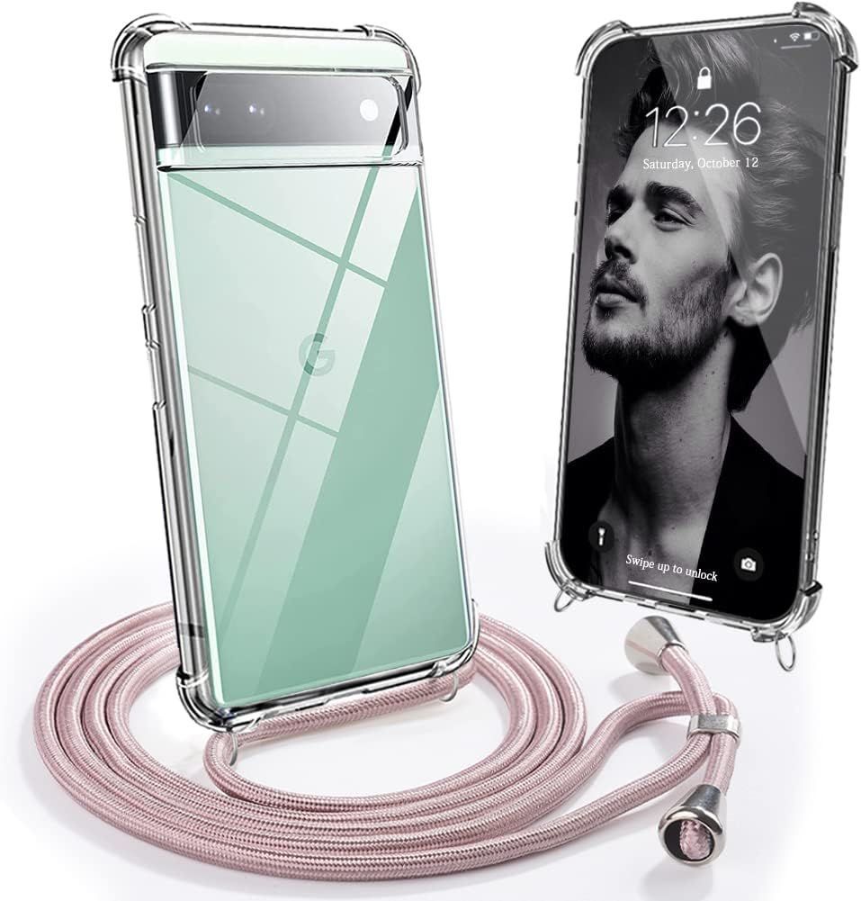 Coque Pour Google Pixel 7 Pro Avec Cordon De Collier, Coque Avec Cordon Transparent Tpu Housse, Collier Réglabletéléphone Portable Lanyard Case Google Pixel 7 Pro, Or Rose