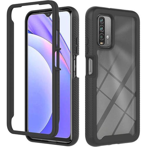 Hybride Back Étui 360°Pour Xiaomi Redmi Note 9 4g Coque Full Body Protection Ultra Hybrid Etui Housse Hard Pc + Pe Décran Protecteur Silicone Gel Cell Phone Case Anti-Choc Pour Redmi Note 9 4g,Noir