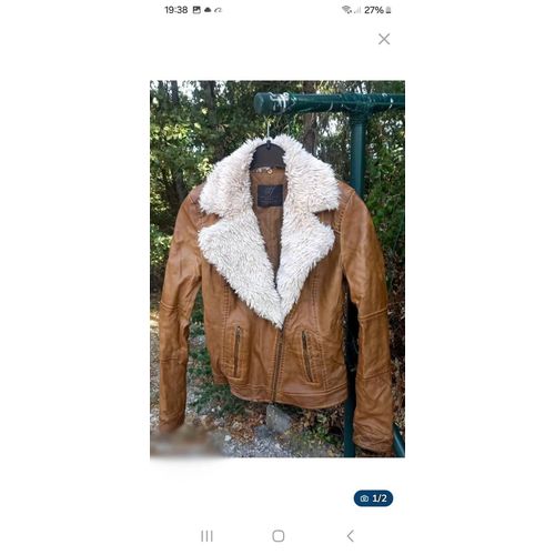 Blouson Femme Zara Taille S Simili Cuir Marron Clair