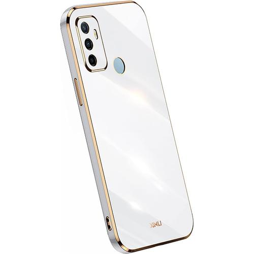 Coque Pour Oppo A53 4g/Oppo A53s, Tpu Antichoc Silicone [Galvanisé Cadre Or]Protection Pochette -Blanche