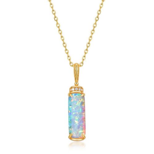 Pendentif Cylindre Opale Géométrique - Design Unique En Argent Sterling 925 Plaqué Or 10 Carats