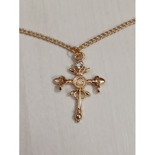 Collier Métal Doré,Chaine Fine,Pendentif Croix Avec Strass,Taille 60cm