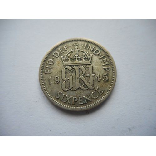 Pièce Argent Six Pence George Vi Royaume Uni 1945