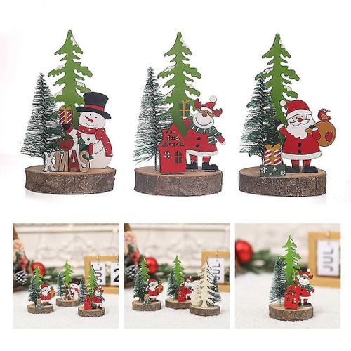 Ornements en bois de dessin animé de Noël Lot de 3 pour la décoration de passerelle d¿étagère à la maison