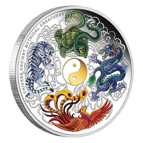 Chinois Anciennes Créatures Mythiques Dragon Tigre Pièce De Monnaie Plaqué Argent Défi Collection De Pièces De Collection Souvenir Cadeaux