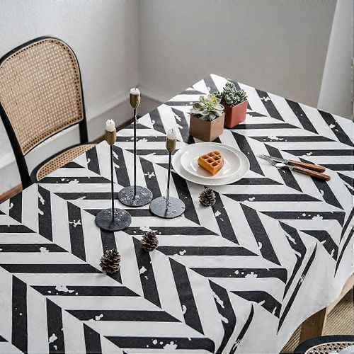 Rayures Modernes Nappes Rectangulaires Nappe En Coton Imprimé Nappe Pour Cuisine Tables À Manger Restaurant Pique-(Noir Et Blanc, 55""X63