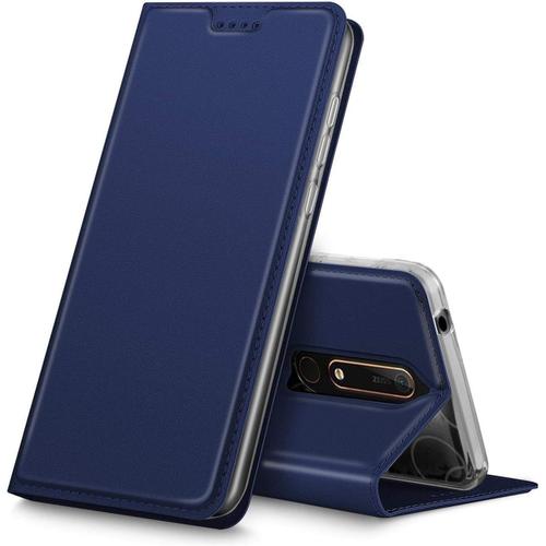 Etui Pour Nokia Nokia 6.1, Coque Pochette Portefeuille Pour Housse Nokia Nokia 6.1 Avec Magnétique Fonction Wallet - Bleu