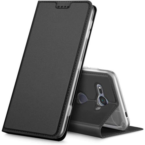 Etui Pour Sony Xperia Xz2 Compact Coque Pochette Portefeuille Pour Housse Xperia Xz2 Compact Avec Magnétique Fonction Wallet Noir