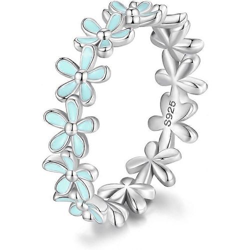 Argent Sterling 925 Dainty Daisy Bagues Fleur Bleue Bagues Pour Les Femmes Empilage Promesse Bagues Fine Joaillerie