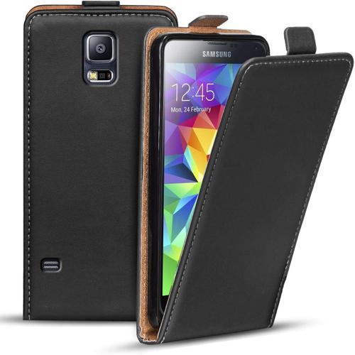 Flip Case Pour Samsung S5 Coque, Housse En Pu Cuir Avec Magnetique Cover Pour Samsung Galaxy S5 Etui, Noir