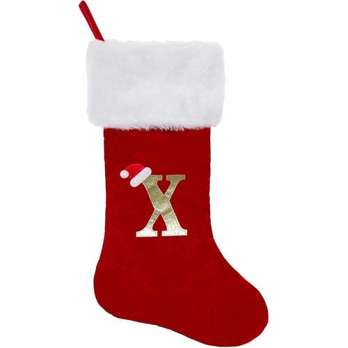 Bas De Noël Monogramme Personnalisé, 20 Pouces Famille Initiale Bas De Noël, Manchette En Peluche Blanche Super Douce Avec Luxe (X)