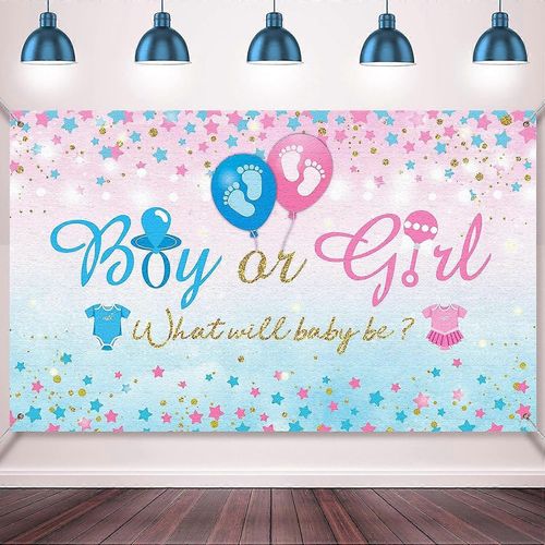 Révéler fond garçon ou fille toile de fond bleu rose sexe révéler partie ce qui sera bébé être bannière Baby Shower photographie Photo Booth, 70,8 x 43,3 pouces