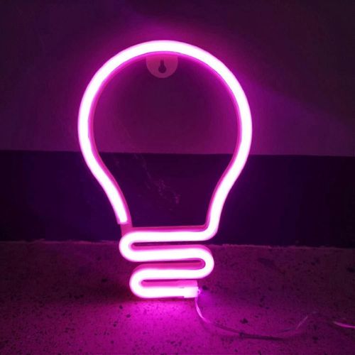 Ampoule rose Enseignes au néon Veilleuse LED Néons suspendus Chargement USB/Piles Néons appliques murales Néon décoratif (ampoule rose)