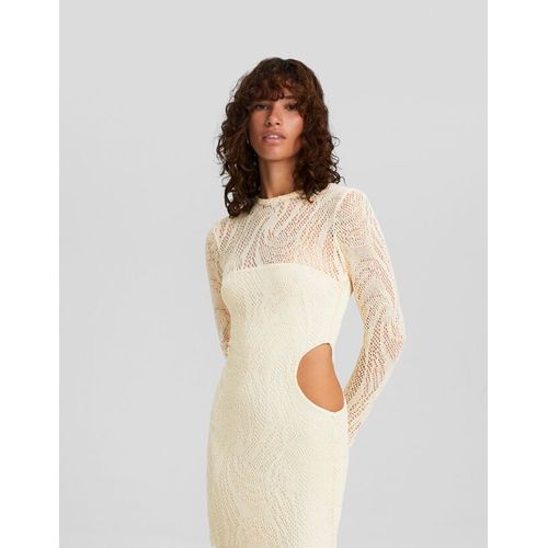 Robe Longue Découpée Crochet Manches Longues Femme S Écru