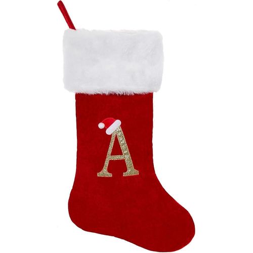 Bas De Noël Monogramme Personnalisé, 20 Pouces Famille Initiale Bas De Noël, Manchette En Peluche Blanche Super Douce Avec Luxe (A)