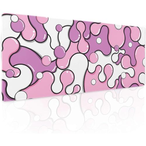Tapis de souris rose pastel violet XL Anime Cool géométrique japonais étendu bureau tapis 80X30cm antidérapant base en caoutchouc bord cousu, 31.511.8 pouces
