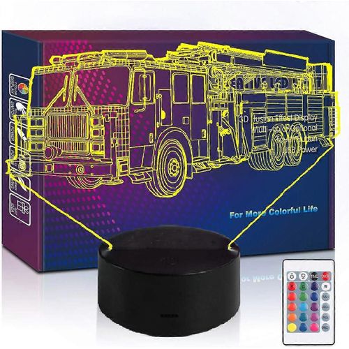 Camion De Pompiers Veilleuse Led 3d Illusion Télécommande Usb Pompiers Lampe Cadeau Cadeau D¿Anniversaire De Noël Pour Enfant Fille Garçon Adolescent (Camion De Pompiers)