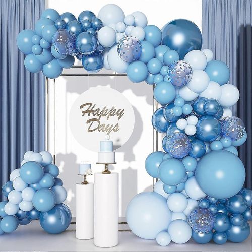 143Pcs Blue Balloons Arch Garland Kit, différentes tailles métallisé bleu Macaron confettis ballons pour garçons bleu anniversaire bébé douche mariage sur le thème de l¿océan