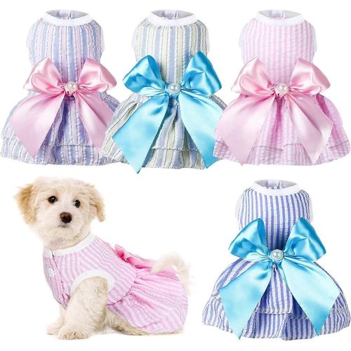 4 Pièces Robes De Chien Pour Petits Chiens Moyens Chiot Vêtements D¿Été Princesse Robes Pour Animaux De Compagnie Fille Femelle Chien Tutu Jupe Vêtements (Grand)