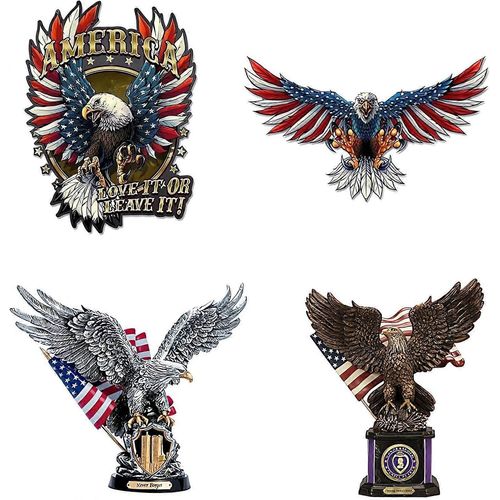 4 pièces drapeau américain aigle à tête blanche autocollants muraux, sacinora patriotique indépendance jour décalcomanies murales amovible vinyle peler et coller pour voiture salon être