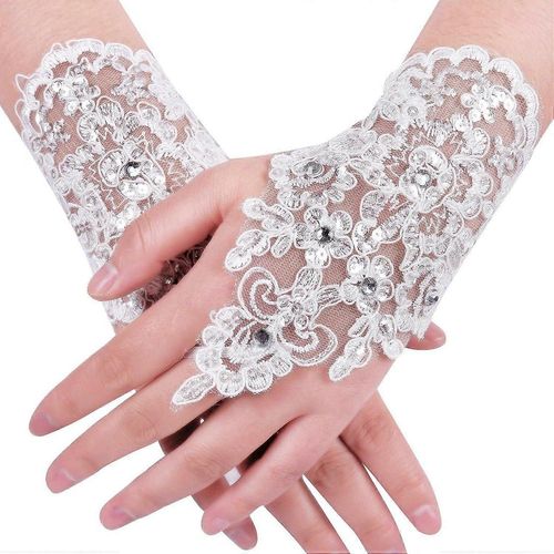 Heyone Dentelle Sans Doigts Strass Gants De Mariée Pour Fête De Mariage Ivoire Taille Unique