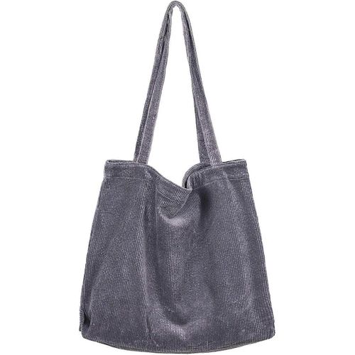 Femmes Velours côtelé Sac fourre-tout, Sacs à main décontractés Grande capacité Shopping Sac à bandoulière avec poche (gris)