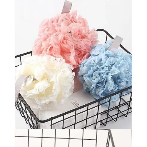 Éponge De Douche, Boule De Bain, Brosse De Douche, Éponge Exfoliante (Bleu/Blanc/Rose 3 Couleurs) 