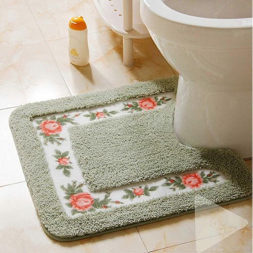 Tapis de contour de toilette antidérapant floral doux de luxe,Tapis de salle de bain contour,Tapis de sol de toilette en forme de U doux en peluche pour salle de bain 50,8 x 50,8 cm,Vert