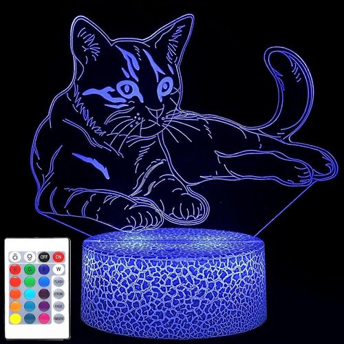 Cadeau De Chat Lampe D¿Illusion 3d, Mignon Chat Led Veilleuse, Avec Télécommande Et Smart Touch 16 Couleurs De Décoration De Chambre À Coucher Lampe De Chevet - Cadeau D¿Amour De Chat
