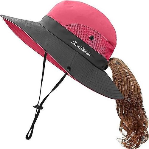 Enfants Uv Sun Hat Avec Ponytail Hole Upf 52 Bucket Cap Pour Les Filles Pêche D¿Été Sur La Plage