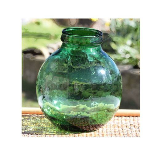 Dame-jeanne vase bonbonne 30 cm env. verre transparent vert gros goulot ouverture grand bouteille original coloré modern décoration pour fleur plantation végétale entrée salon chambr jardin salledbain