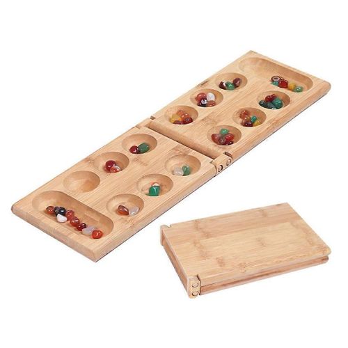 Jeu De Société Mancala Avec Des Pierres Colorées Cailloux Pliage Planche En Bois Ensemble D¿Échecs