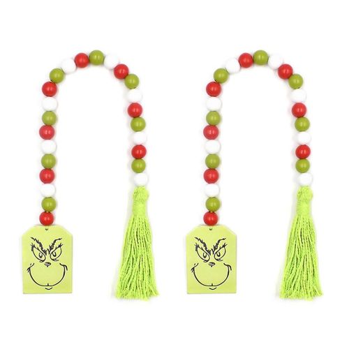 Corde de jute naturelle Gland de suspension Guirlande de perles de bois avec pompon pour arbre de Noël et décoration intérieure