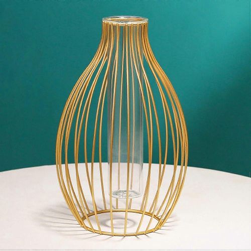 support en métal transparent fleur vase vase verre ensemble, style nordique lanterne verre fer art plantes conteneurs pour bureau maison mariage décorer (doré)