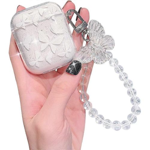 Étui de protection AirPods compatible, motif papillon mignon transparent doux TPU Étui antichoc Porte-clés Convient aux dames Filles Suitabl