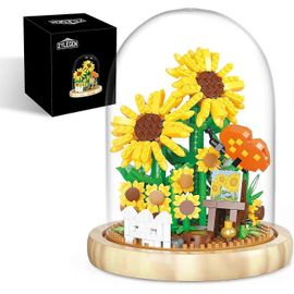Bouquets De Tournesol Jouet De Construction Avec Couvercle Anti-Poussière, Projet Créatif Pour La Maison / Bureau Dcor, Idée De Pendaison De Crémaillère Créative (558 Pièces)